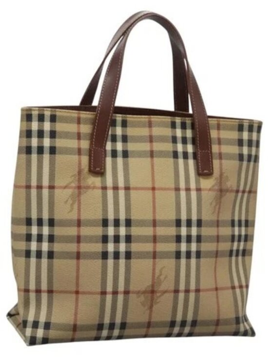 Burberry Handbags - BURBERRY Nova Check Hand Bag PVC Beige Brown gold Auth BD438